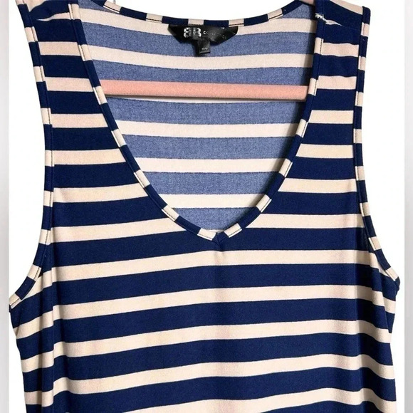 Striped Tank Maxi Dress, M, Spandex, Cream & Navy. Summer Beach Coastal - Picture 5 of 7
